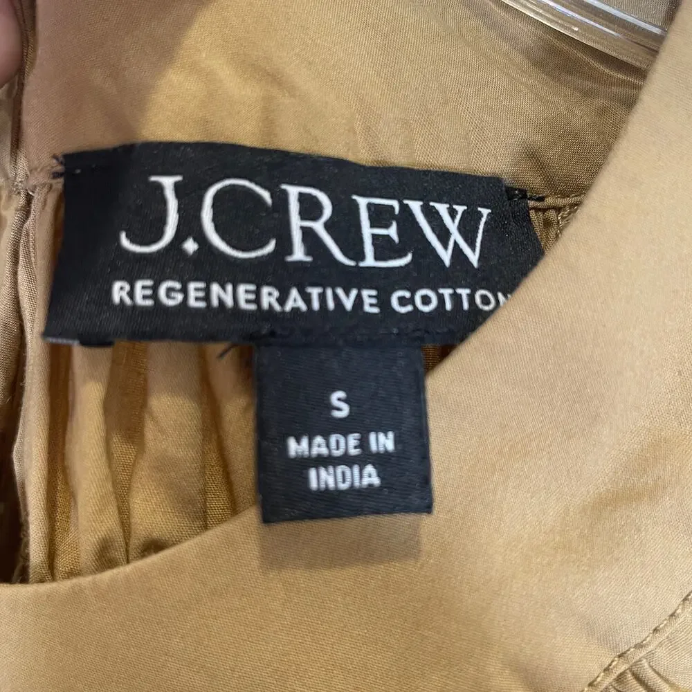 J. Crew Smocked Poplin‎ Puff Sleeve Top Honey Brown Regenerative Cotton S